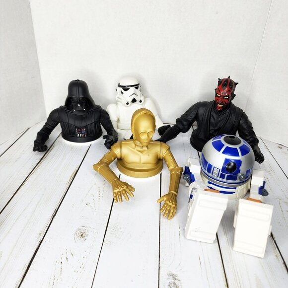 Lot of 5: 1997 Star Wars Drink Cup Toppers: C3PO, R2D2, Stormtrooper, Darth - Picture 1 of 8